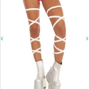 iHeartRaves White Non-slip Leg Wraps, never worn, like NEW condition!